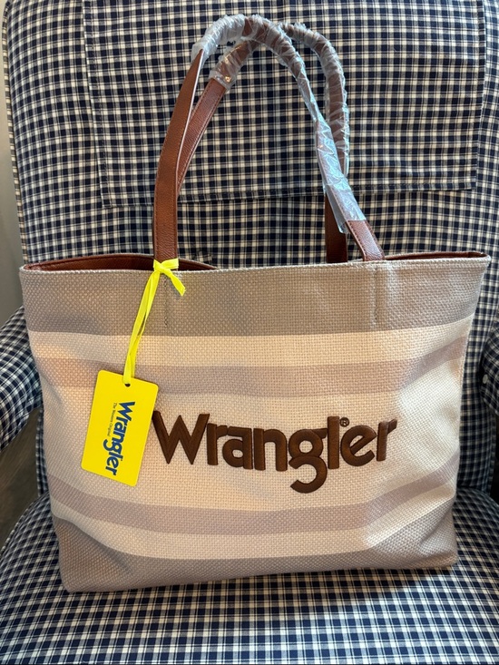 Wrangler Handbags - Wrangler Beige and Brown Striped Canvas Tote